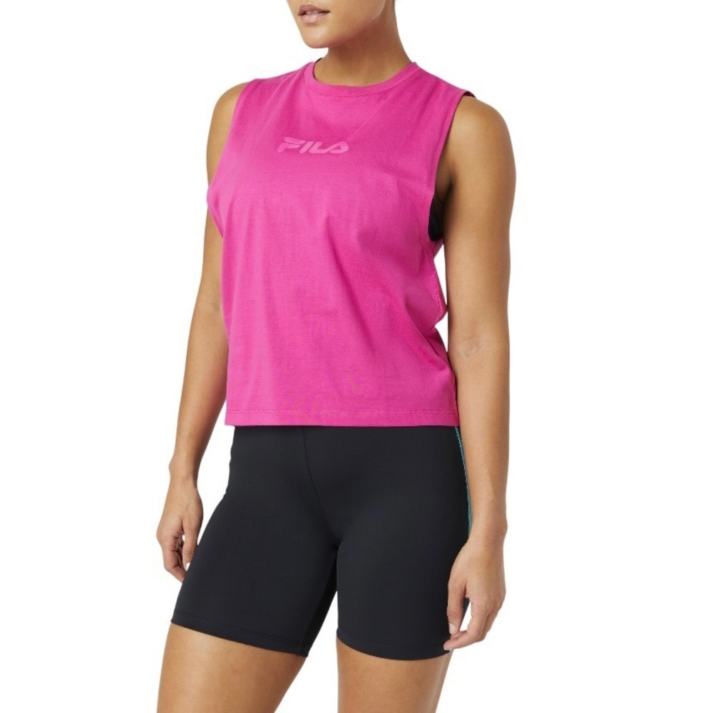 Fila Muscle Tee Tank Women’s XL Pink Glow Jersey Cotton Logo "Diella"